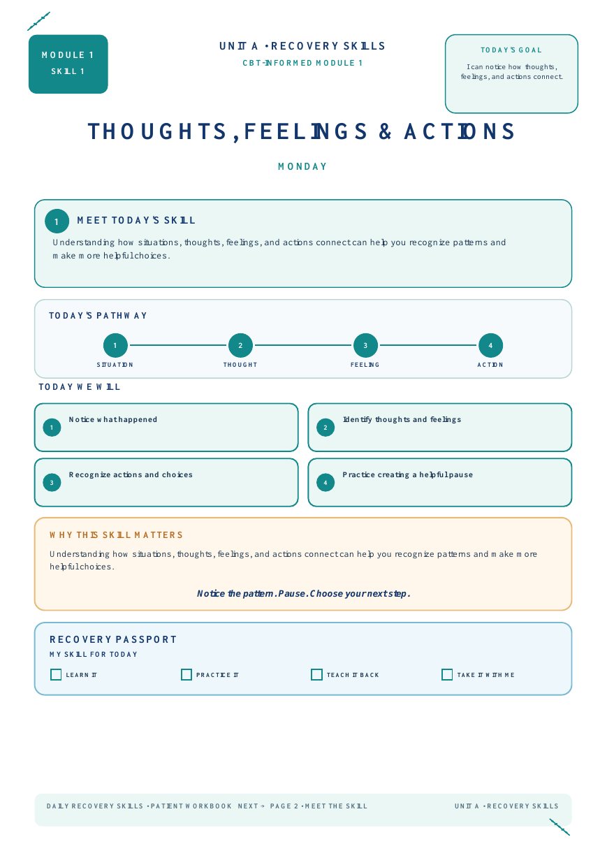 Cover of the Monday CBT-informed Recovery Skills booklet