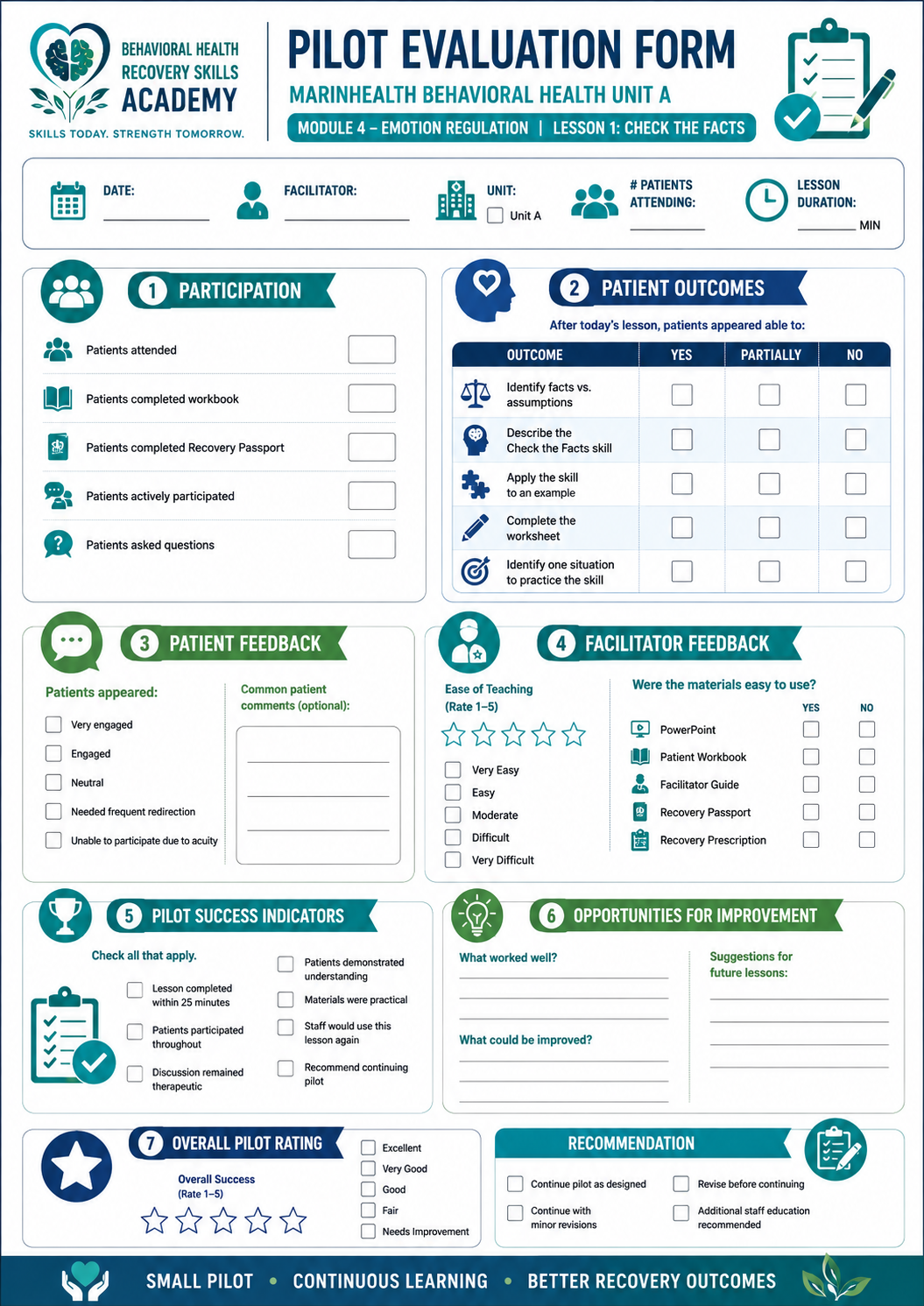 Behavioral Health Pilot Evaluation Form